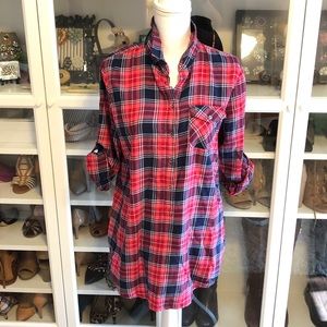 J. Crew Factory Popover Plaid Tunic Blouse
